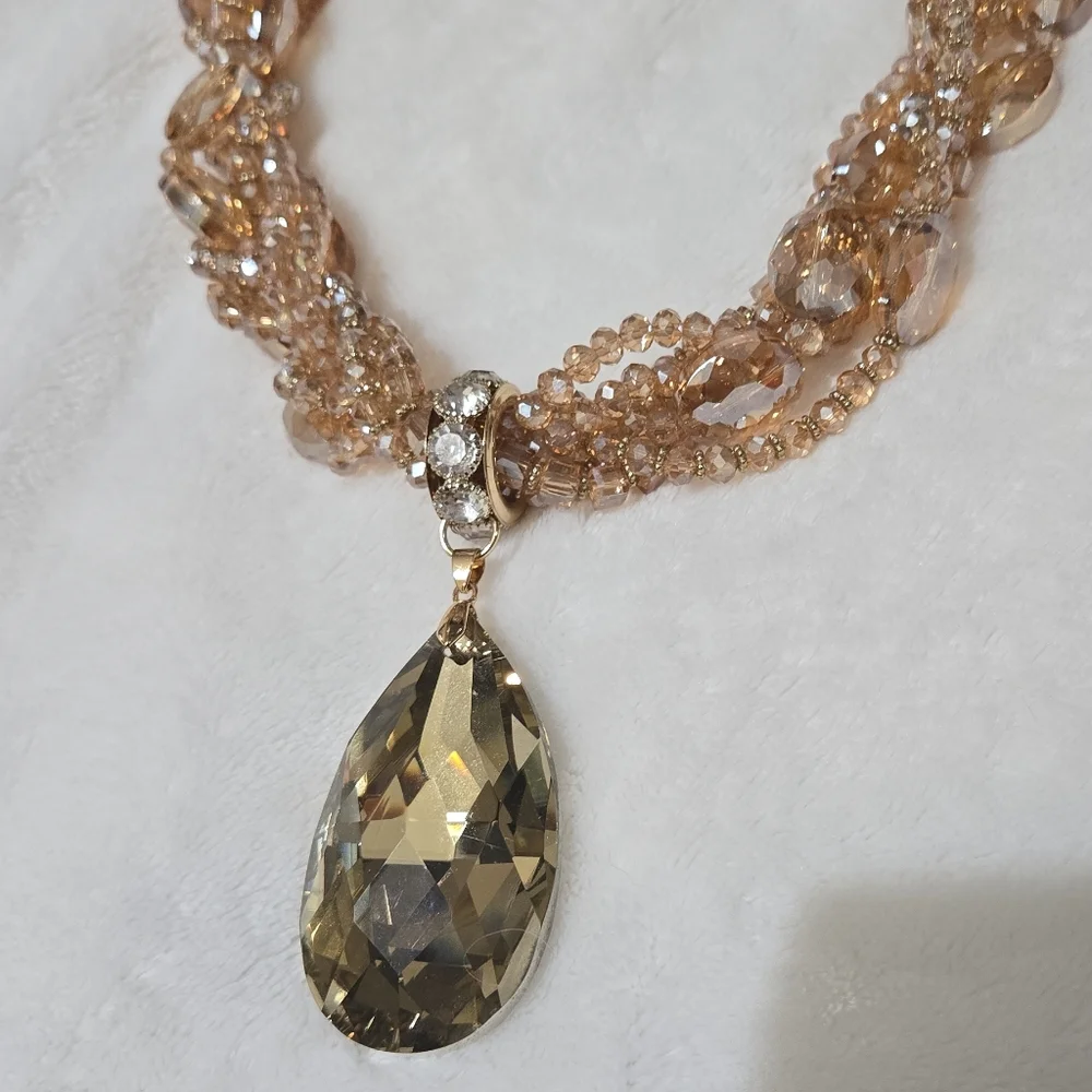 Gold and Crystal Multistrand Statement Necklace - Picture 5 of 7